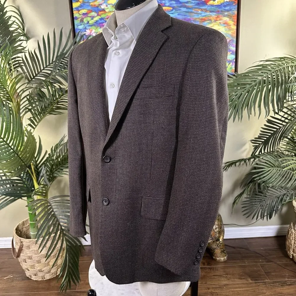 Pronto Uomo Men 42R sport coat Lambswool Houndstooth Blazer Brown